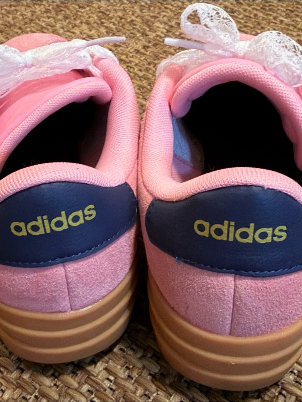 Adidas Pink Suede Platform Sneakers Navy Stripes Up-Cycled and Embellished Y5 - Picture 4 of 6